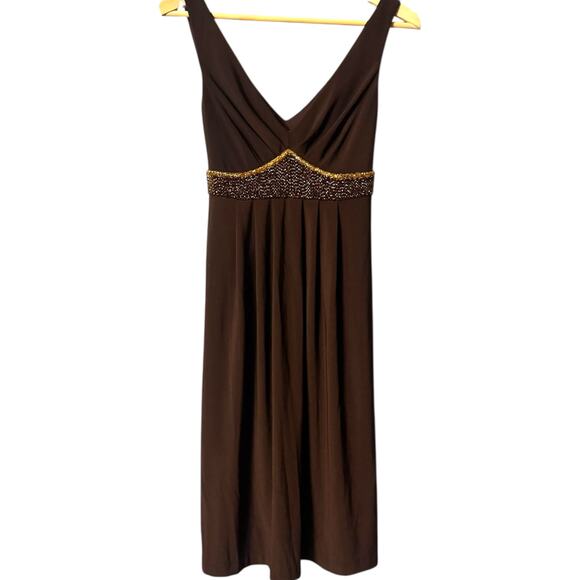 148. Bisou Bisou Michele Bohbot Size 10 Beaded Brown Sleeveless Dress - Picture 2 of 6